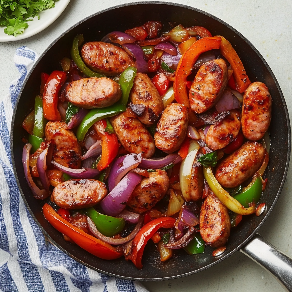 Serving suggestion for Savory Italian Sausage with Peppers and Onions